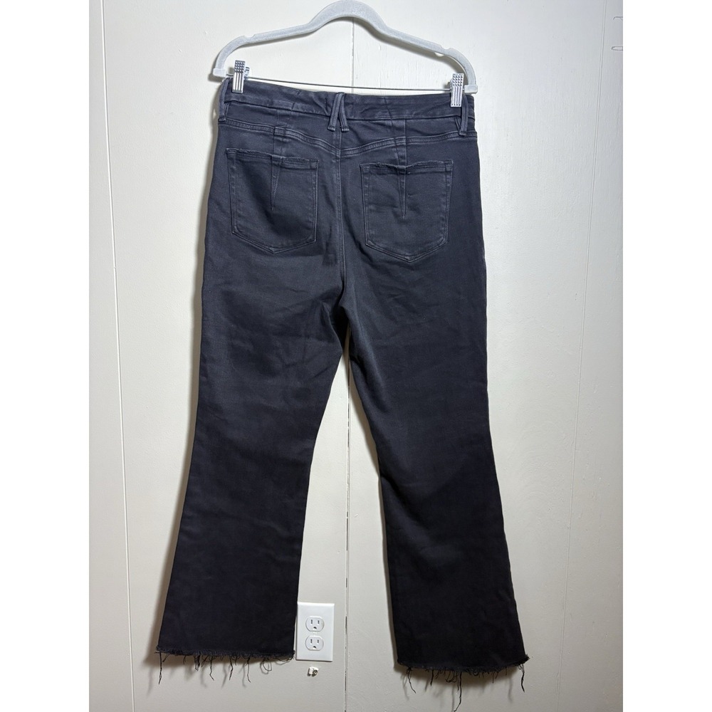 Good American Good Leg Mini Boot Black Jean 12/31 Crop Flare Raw Hem Button Fly - Picture 5 of 5
